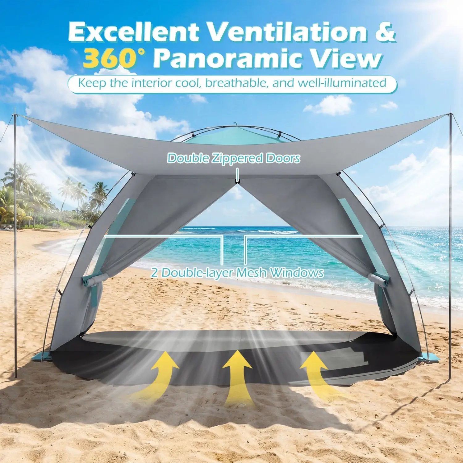 Beach Tent Sun Shelter with Canopy with Extended Floor and Vent Windows by DirectDeals