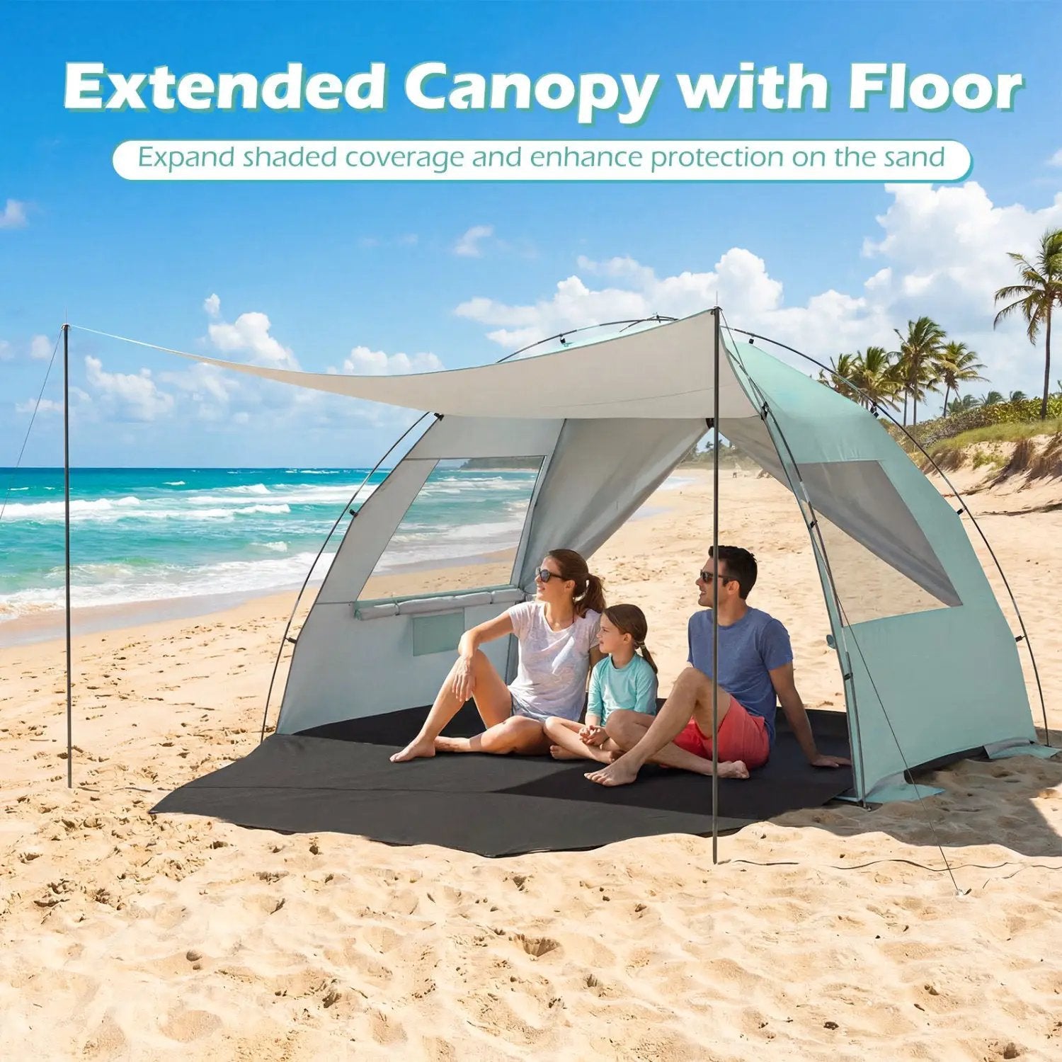 Beach Tent Sun Shelter with Canopy with Extended Floor and Vent Windows by DirectDeals