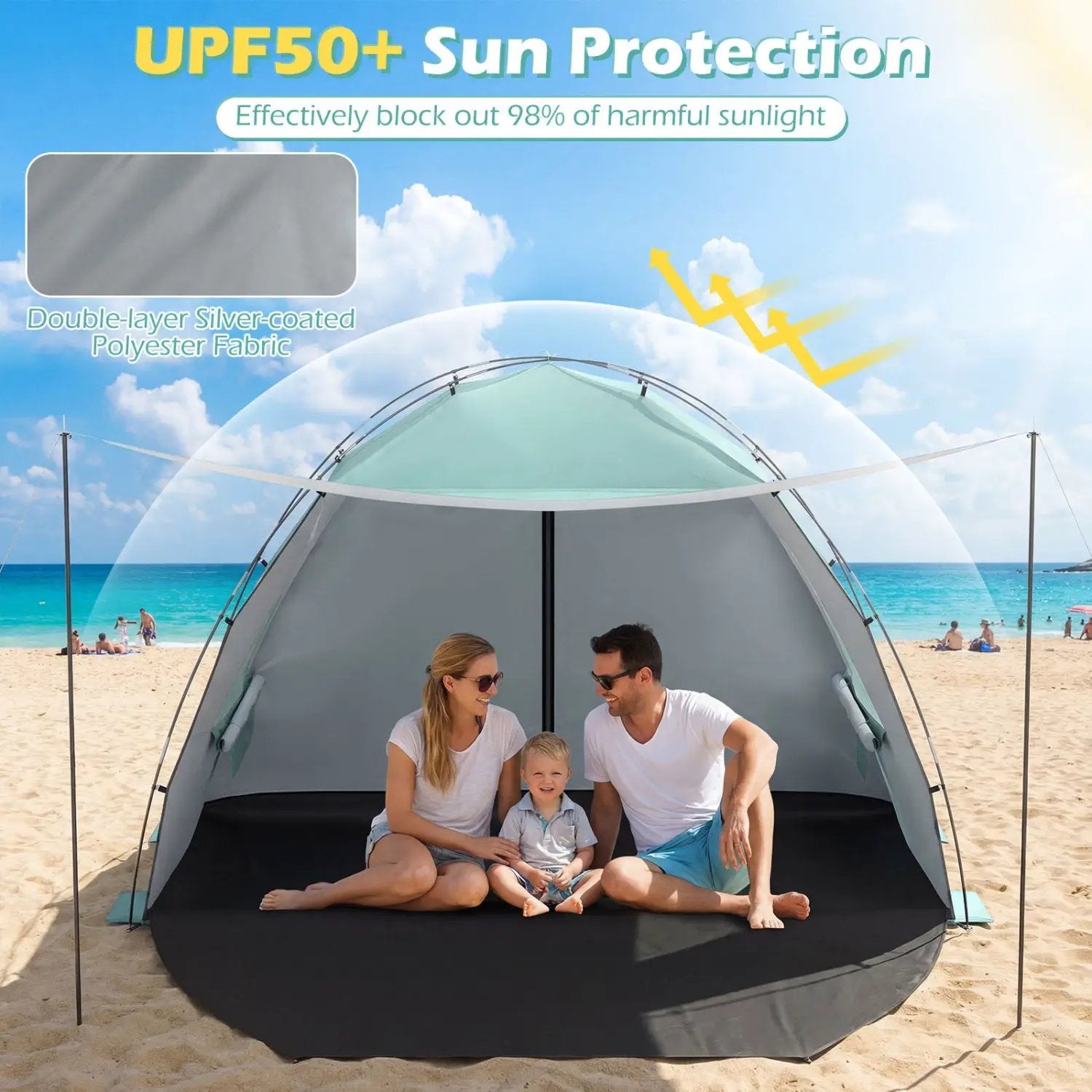 Beach Tent Sun Shelter with Canopy with Extended Floor and Vent Windows by DirectDeals