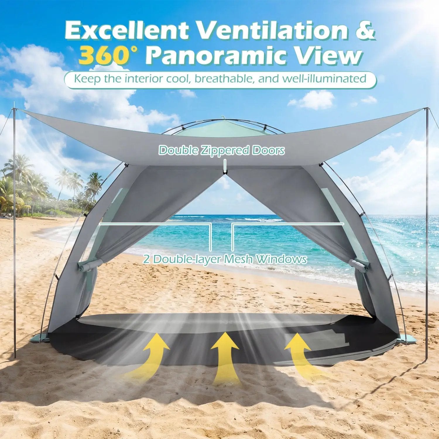 Beach Tent Sun Shelter with Canopy with Extended Floor and Vent Windows by DirectDeals