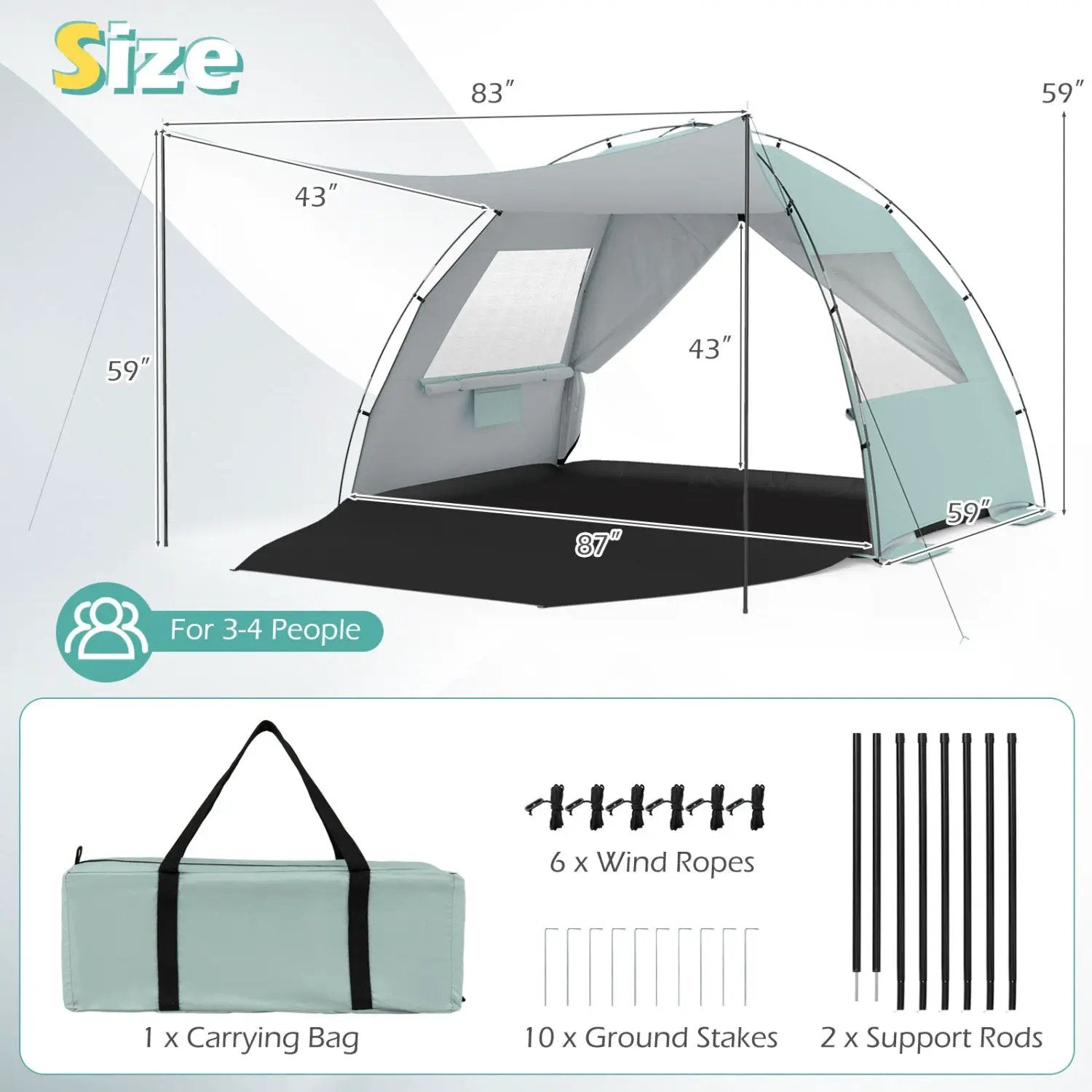 Beach Tent Sun Shelter with Canopy with Extended Floor and Vent Windows by DirectDeals