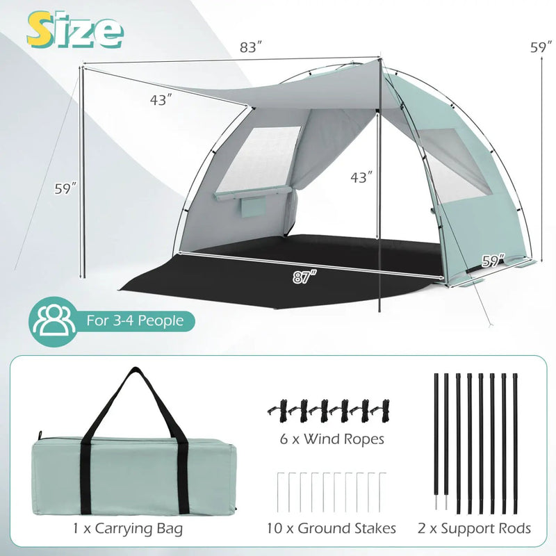 Beach Tent Sun Shelter with Canopy with Extended Floor and Vent Windows by DirectDeals