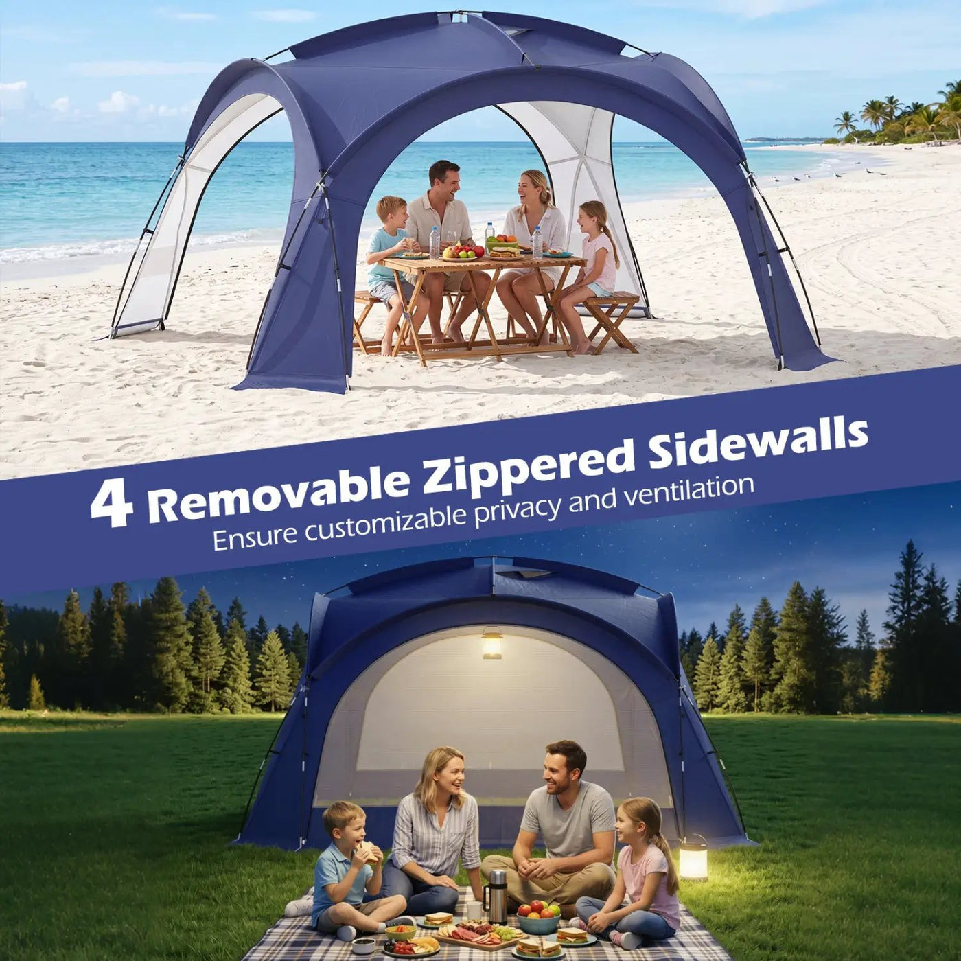 Large Beach Tent for 12-15 People with Removable Sidewalls by DirectDeals