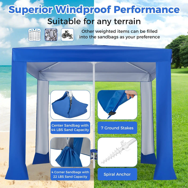 Beach Canopy Tent with Detachable Sidewall and Folding Table-Blue by DirectDeals