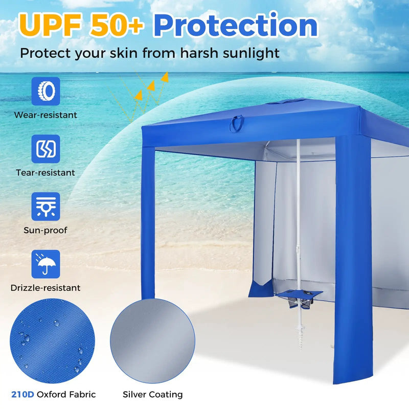Beach Canopy Tent with Detachable Sidewall and Folding Table-Blue by DirectDeals