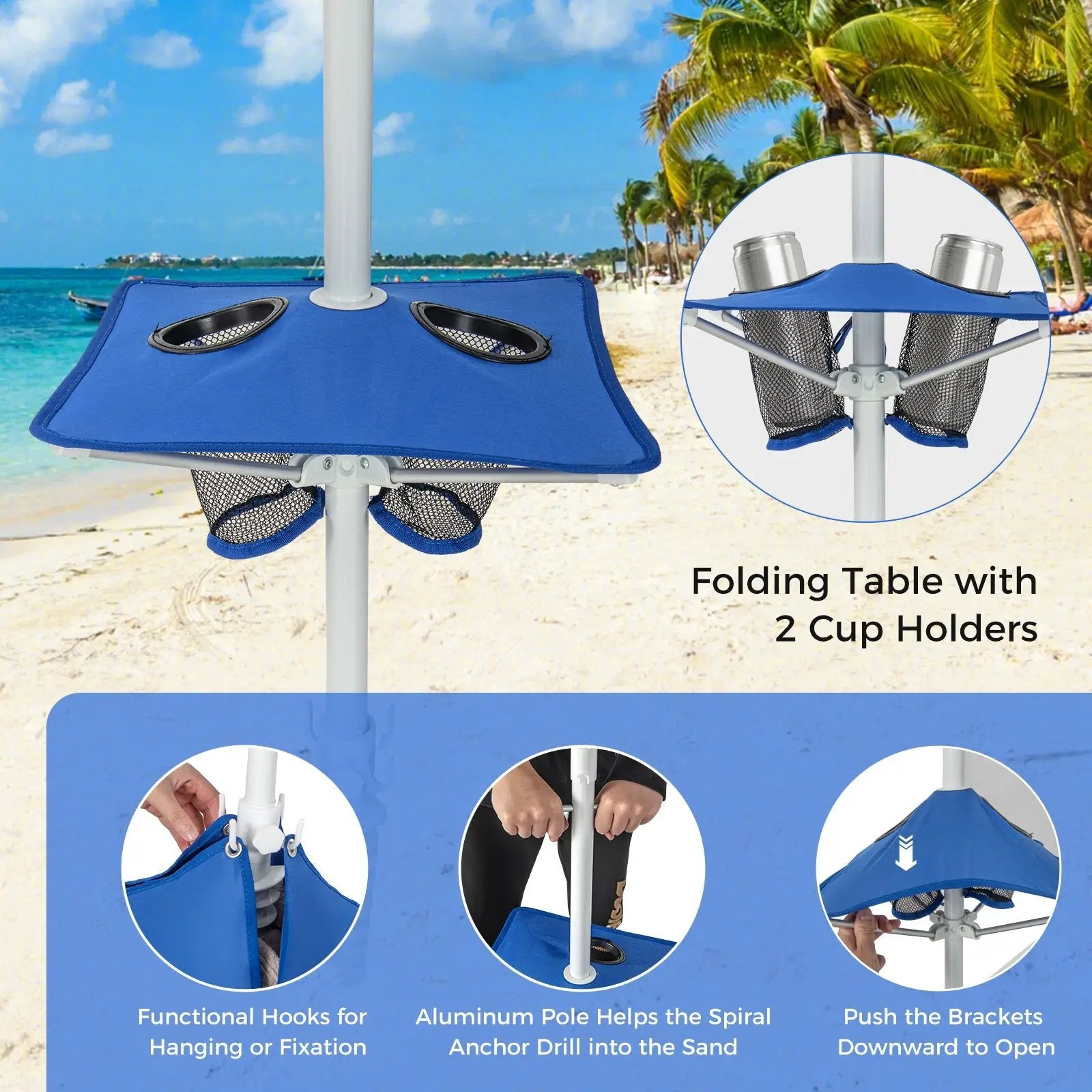 Beach Canopy Tent with Detachable Sidewall and Folding Table-Blue by DirectDeals