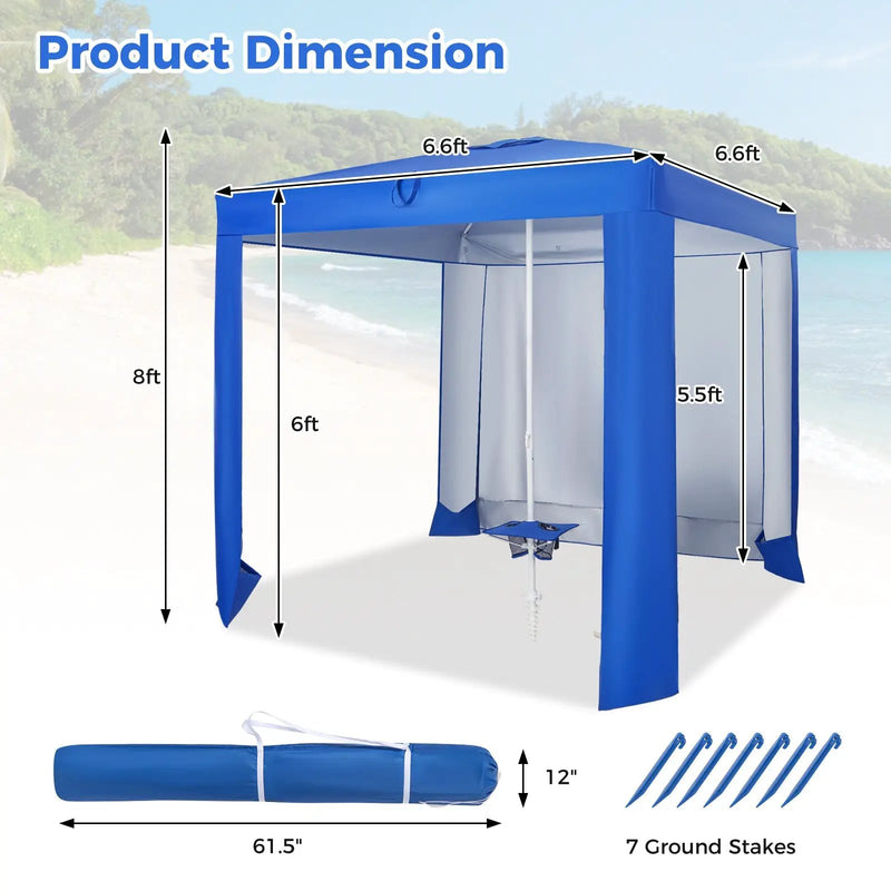 Beach Canopy Tent with Detachable Sidewall and Folding Table-Blue by DirectDeals