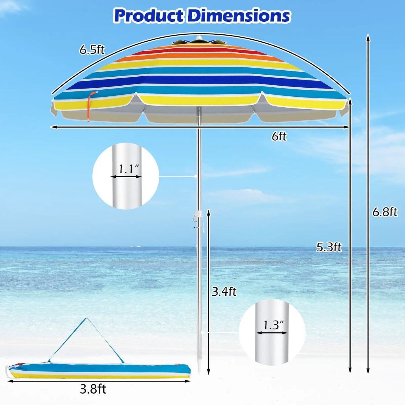 6.5 Feet Beach Umbrella with by DirectDeals