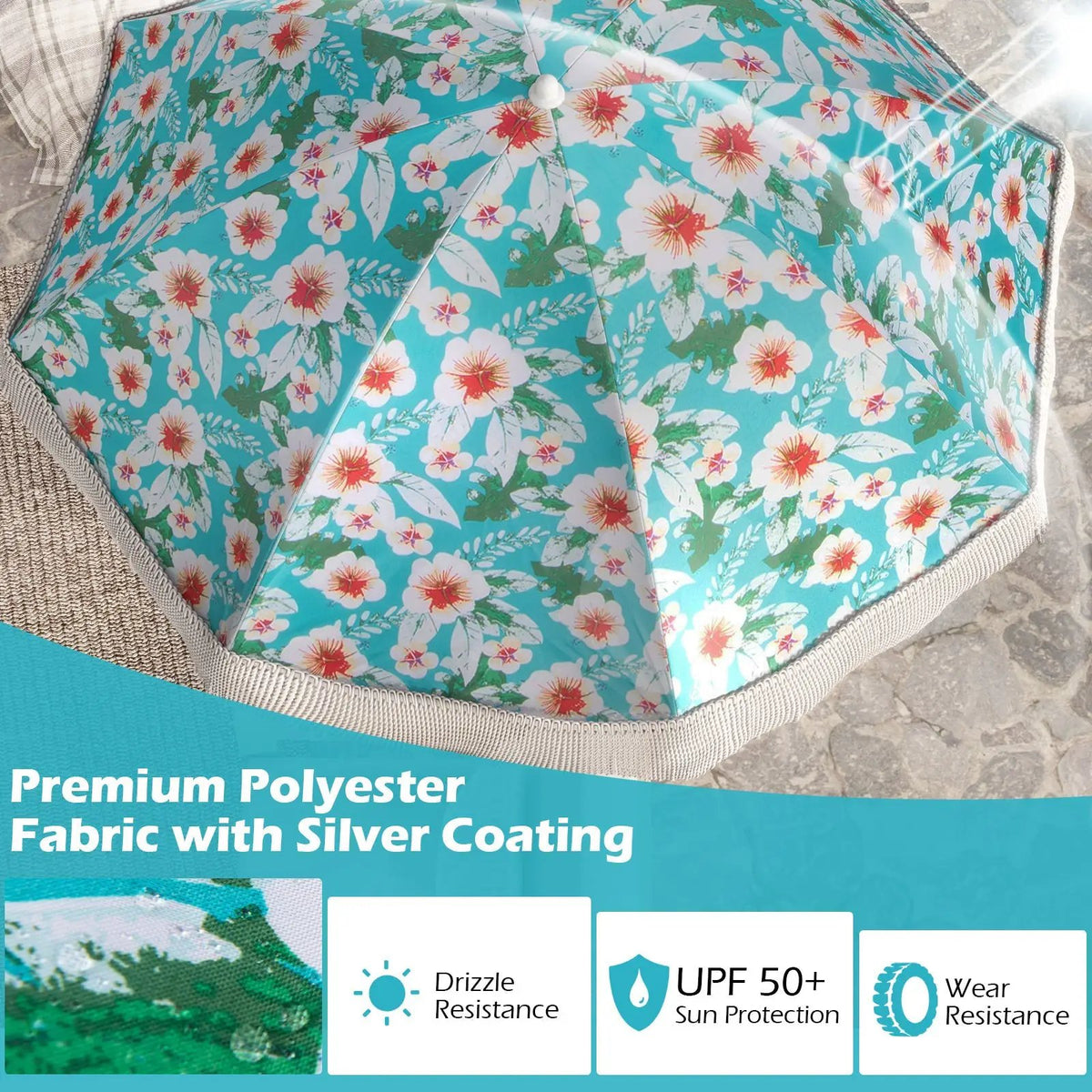 6.5 FT Beach Umbrella with Fringe Outdoor Tassel Umbrella with Push Button Tilt by DirectDeals