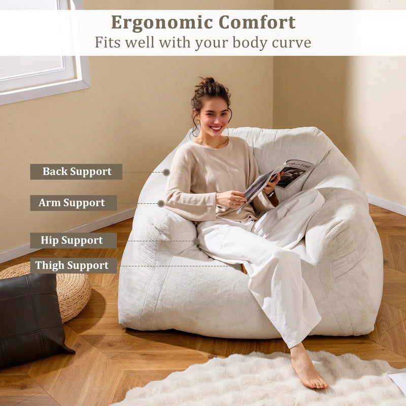 Bean Bag Chair Plush Lazy Sofa with Ultra-soft Velvet Cover-Beige by DirectDeals