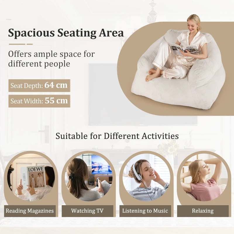 Bean Bag Chair Plush Lazy Sofa with Ultra-soft Velvet Cover-Beige by DirectDeals