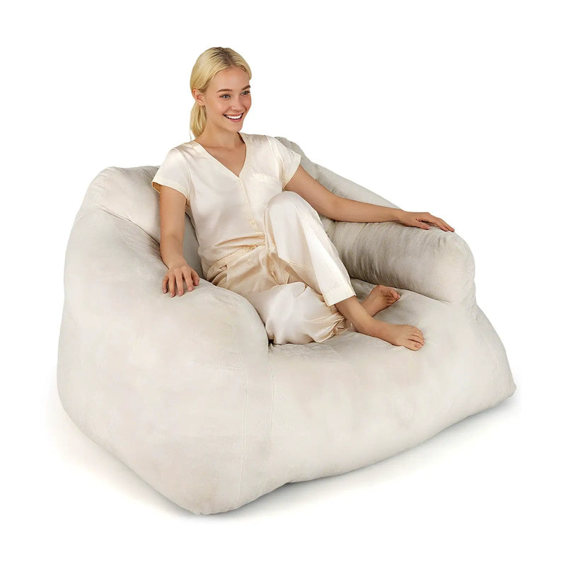 Bean Bag Chair Plush Lazy Sofa with Ultra-soft Velvet Cover-Beige by DirectDeals