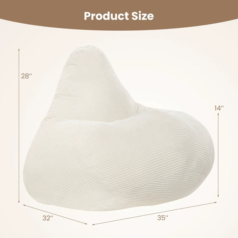 Bean Bag Chair for Adults Accent Lazy Sofa with Skin-friendly Corduroy Cover and Soft Sponge Filling by DirectDeals