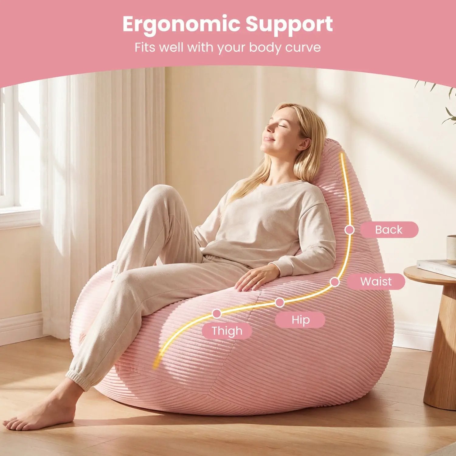 Bean Bag Chair for Adults Accent Lazy Sofa with Skin-friendly Corduroy Cover and Soft Sponge Filling by DirectDeals