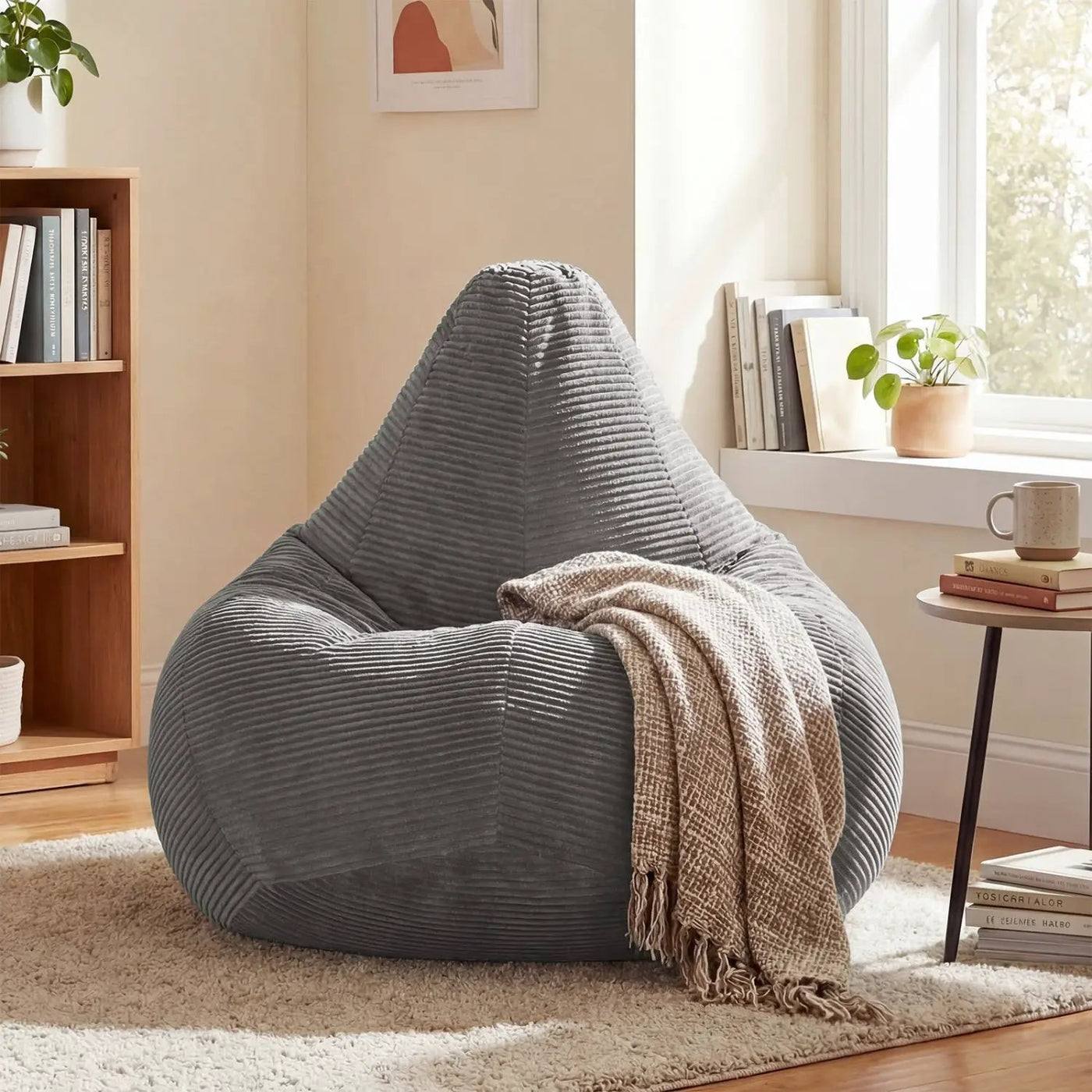 Bean Bag Chair for Adults Accent Lazy Sofa with Skin-friendly Corduroy Cover and Soft Sponge Filling by DirectDeals