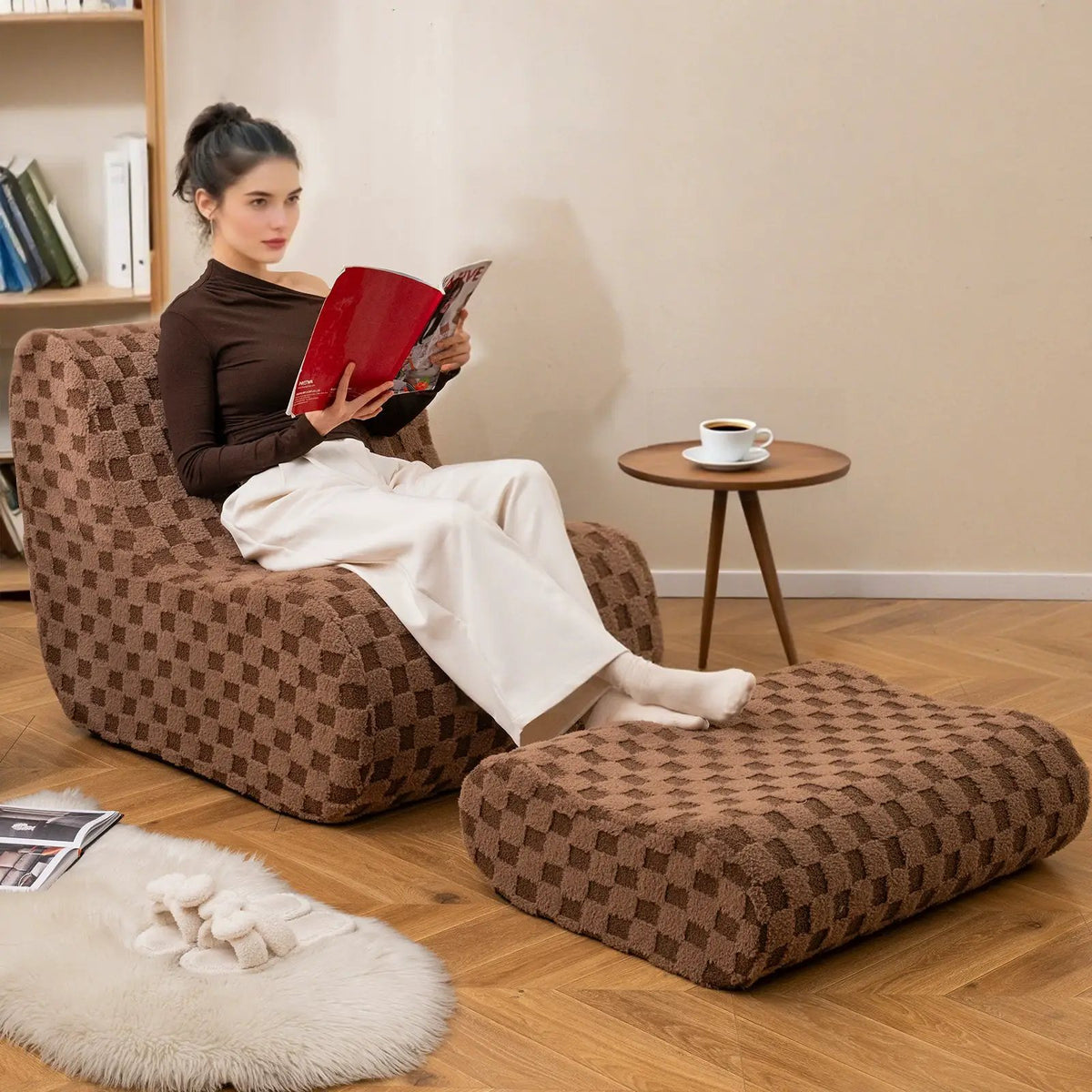 Bean Bag Chair with Ottoman and High Elasticity Sponge by DirectDeals