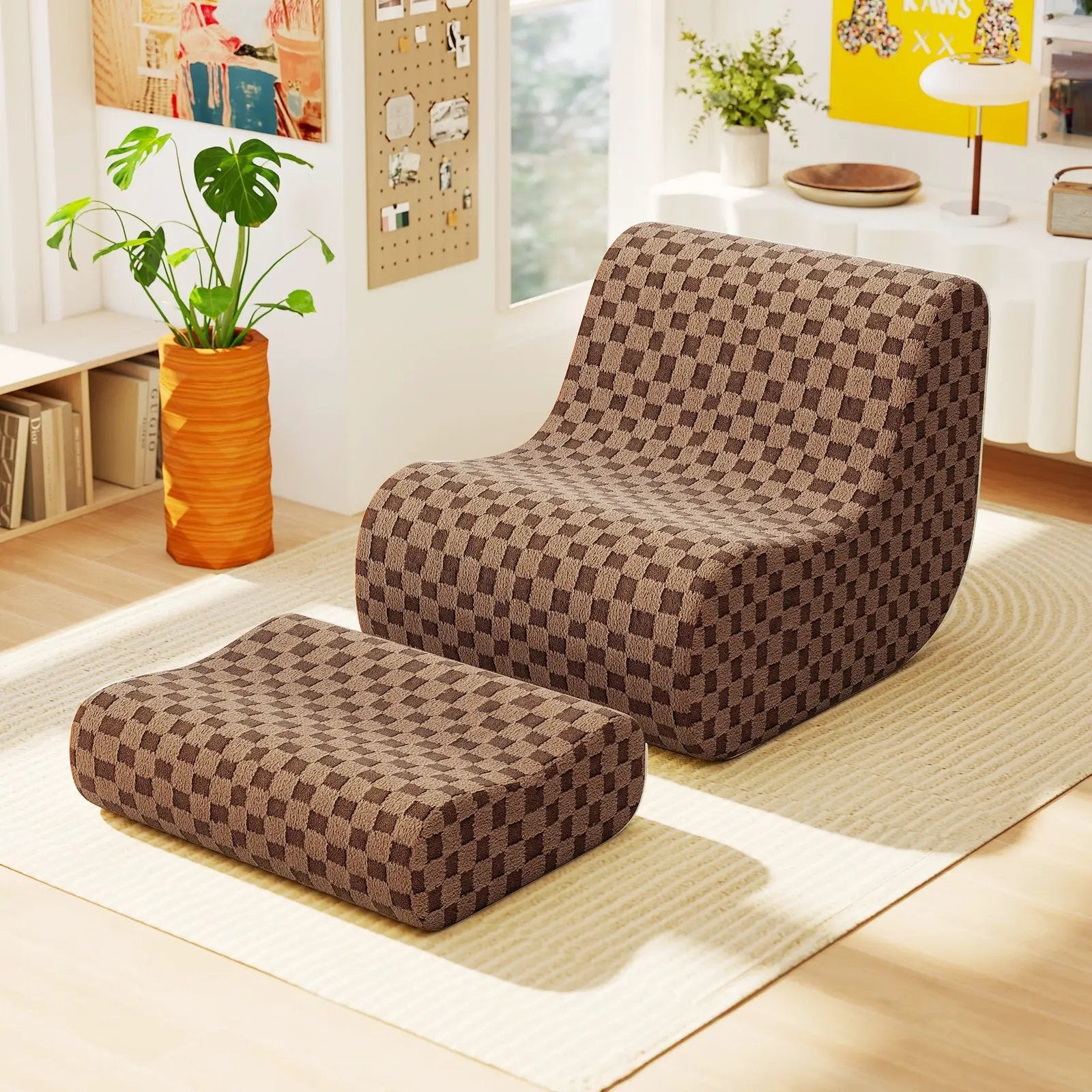 Bean Bag Chair with Ottoman and High Elasticity Sponge by DirectDeals