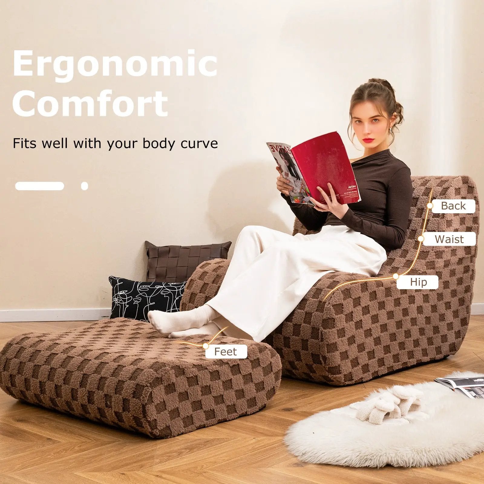 Bean Bag Chair with Ottoman and High Elasticity Sponge by DirectDeals