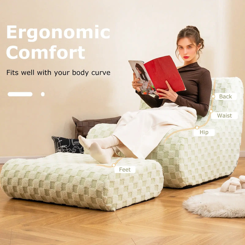 Bean Bag Chair with Ottoman and High Elasticity Sponge by DirectDeals