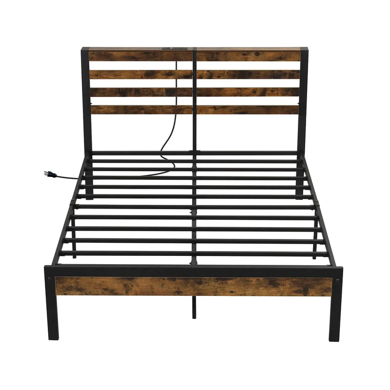 Full/Queen Size Bed Frame with Charging Station and Storage Headboard by DirectDeals