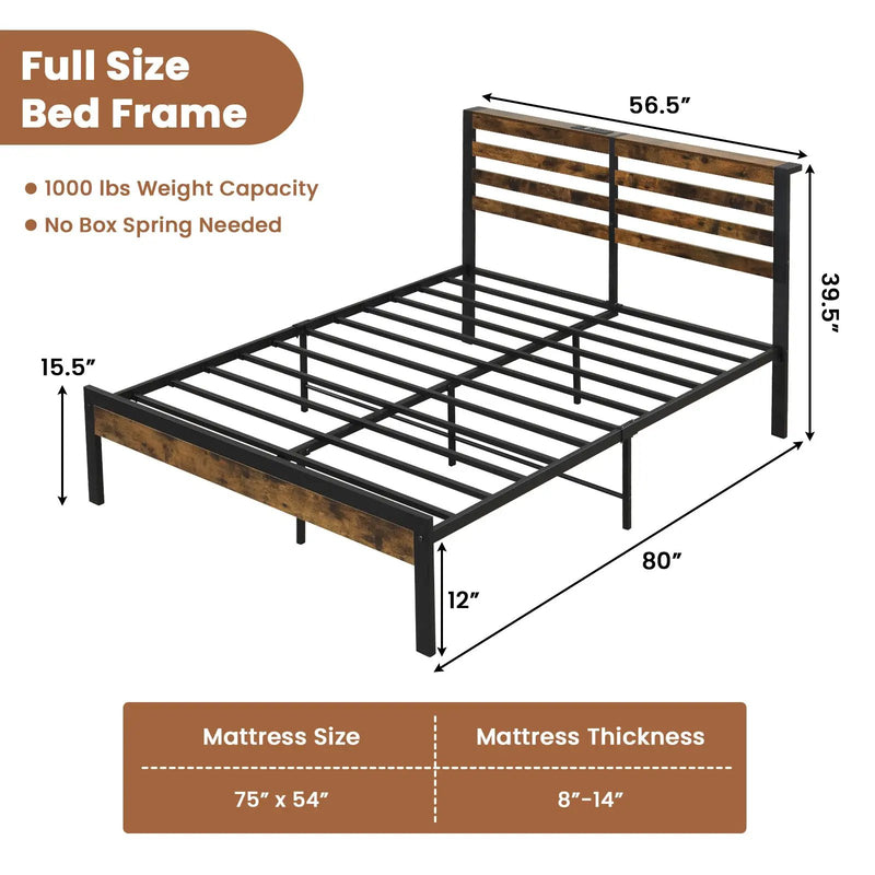 Full/Queen Size Bed Frame with Charging Station and Storage Headboard by DirectDeals