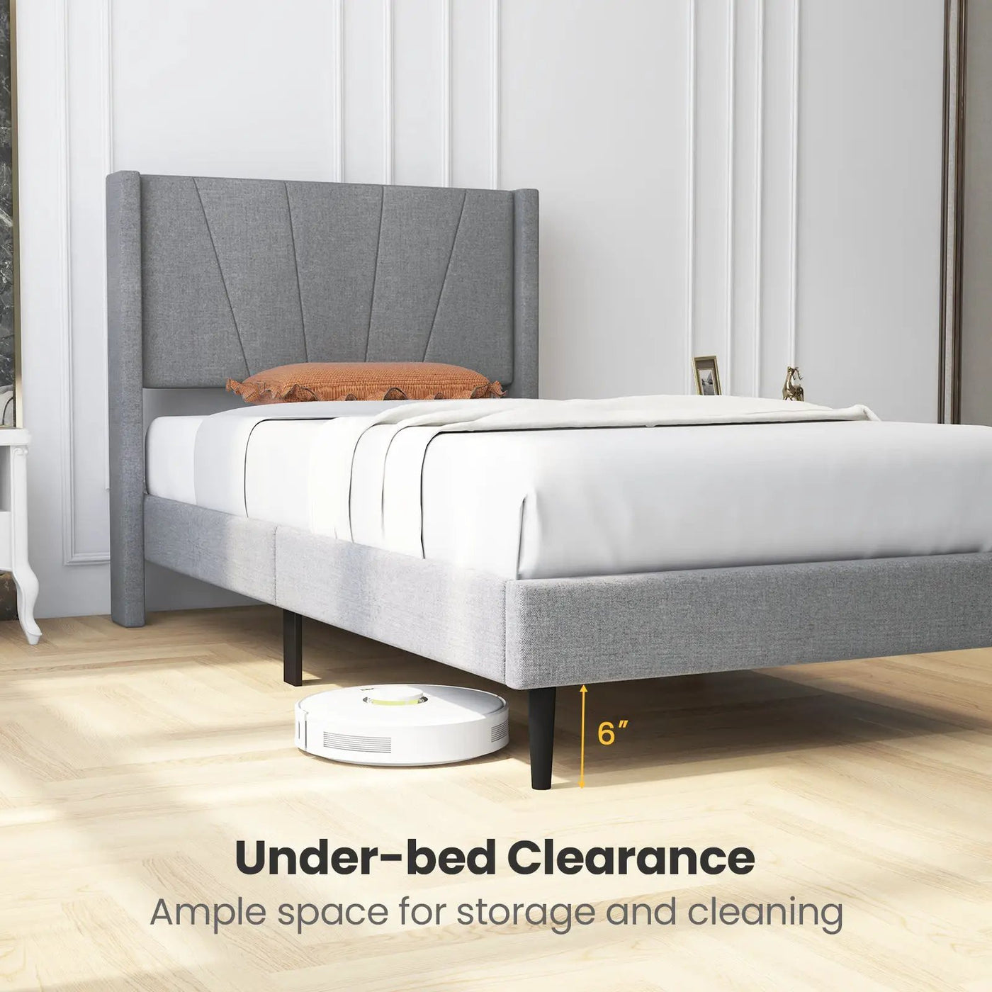 Twin/Queen Bed Frame with Linen Upholstered Wingback Headboard by DirectDeals