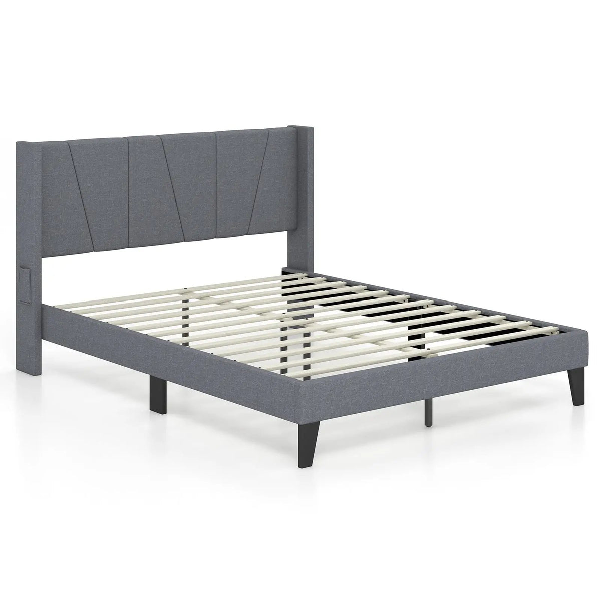 Full/Queen Size Bed Frame with Wingback Headboard and Wood Slat Support by DirectDeals
