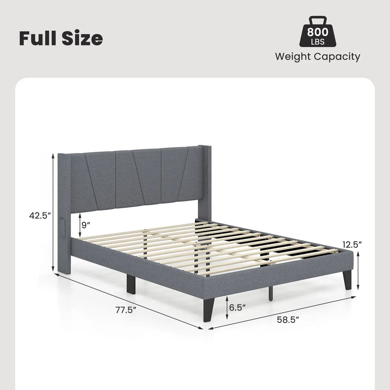 Full/Queen Size Bed Frame with Wingback Headboard and Wood Slat Support by DirectDeals