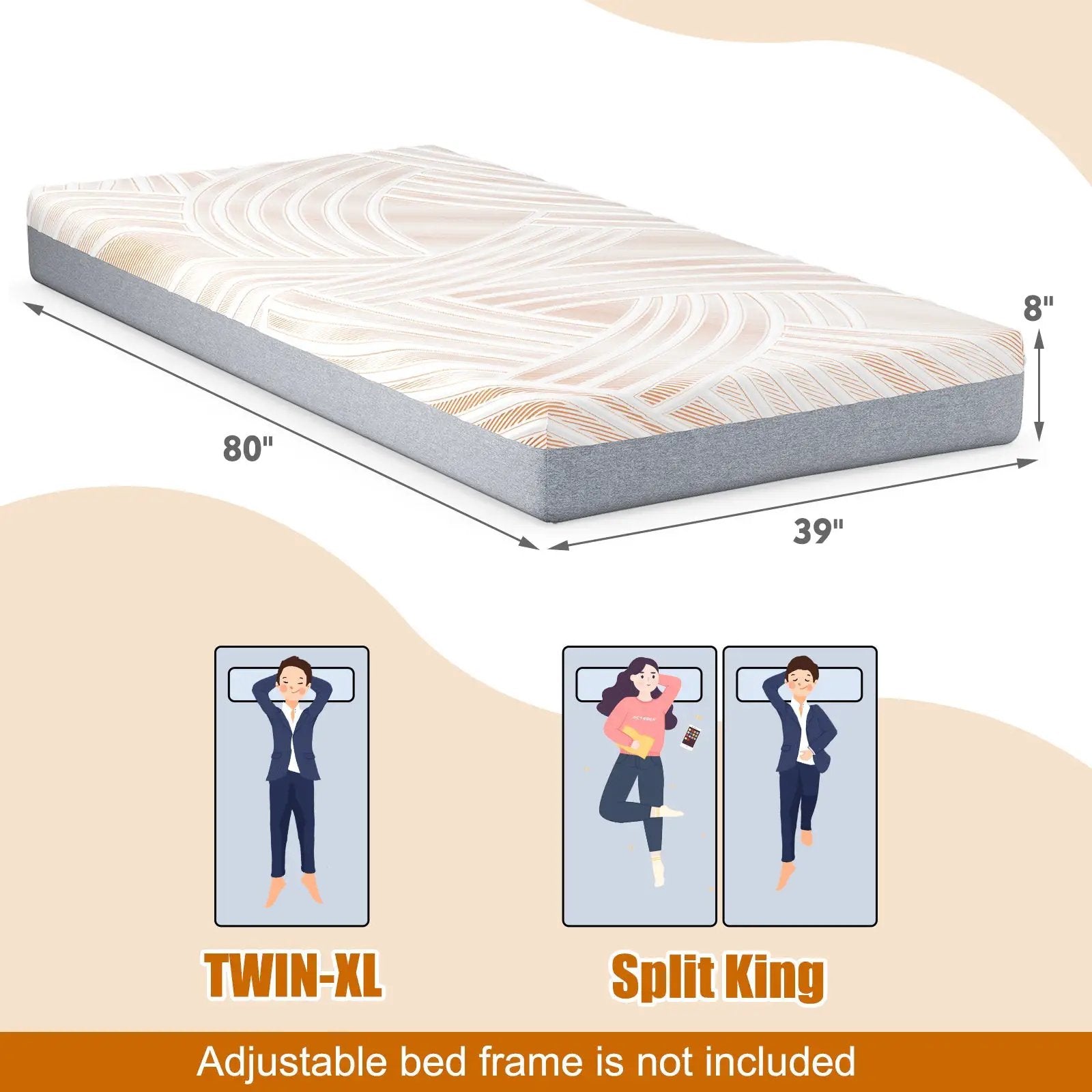 Bed Mattress Memory Foam Twin Size with Jacquard Cover for Adjustable Bed Base by DirectDeals