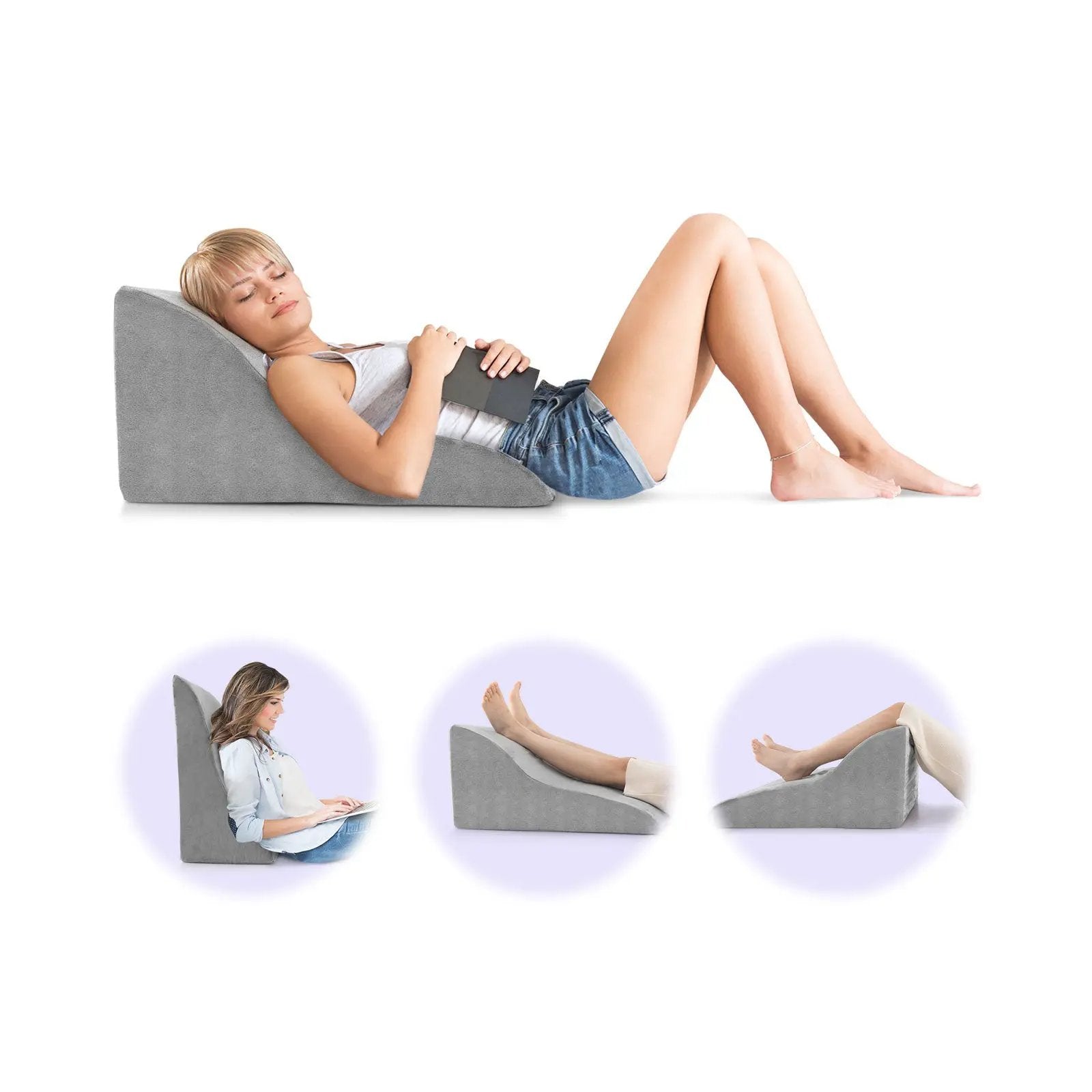 Bed Wedge Pillow Back Support Triangle Reading Pillow with Detachable Cover-Gray by DirectDeals