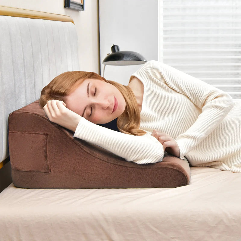 Bed Wedge Pillow with Tablet Pillow Stand and Side Pockets-Brown by DirectDeals