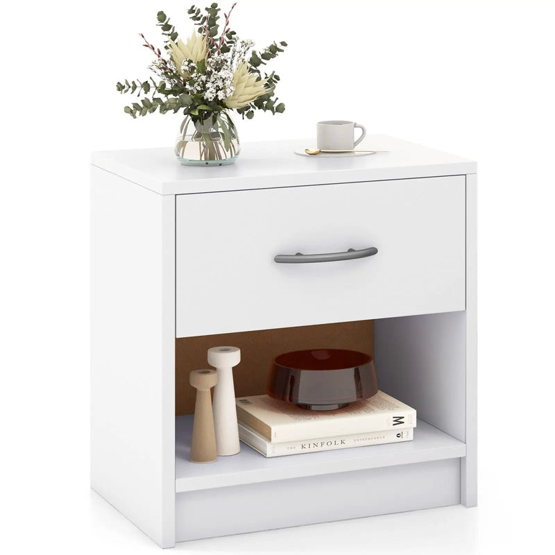 Bedside Table Nightstand with Drawer and Open Storage Shelf by DirectDeals