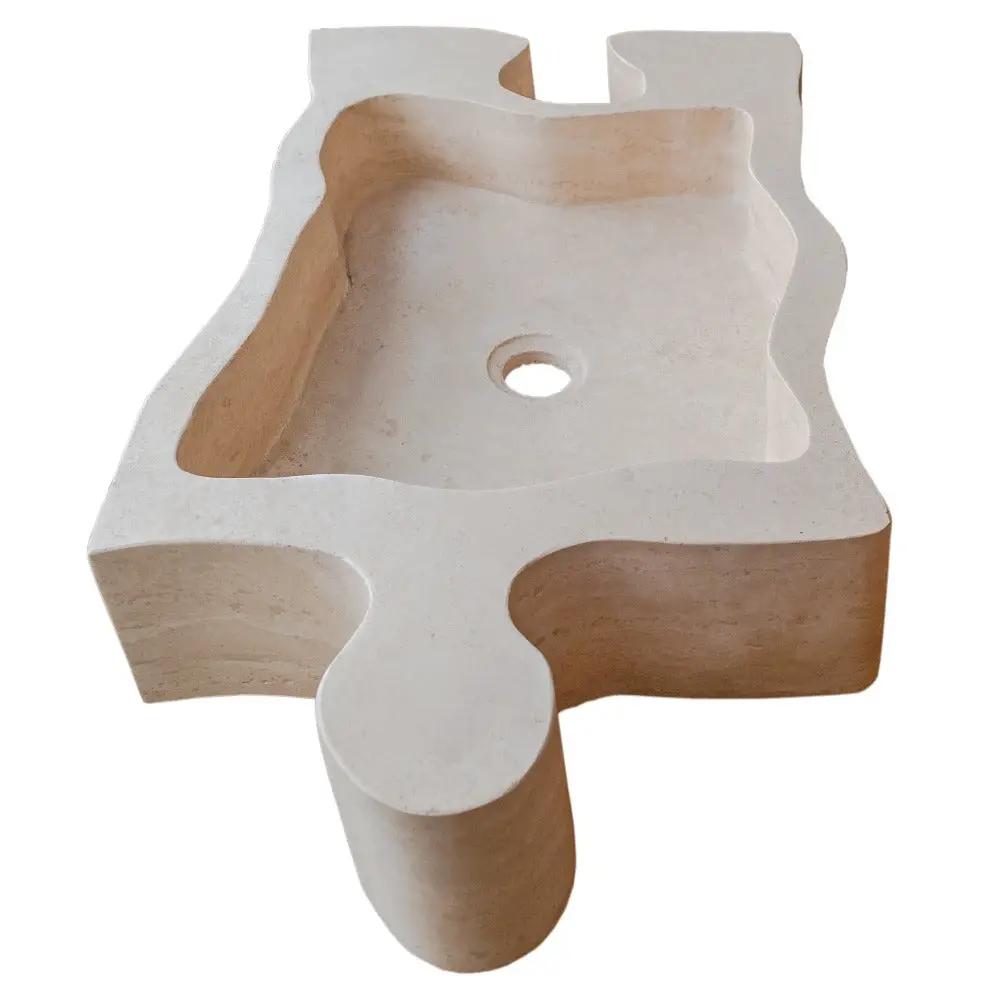 Natural Stone Beige Travertine Vessel Sink - Puzzle 16x27.5x6 by GobekDesign