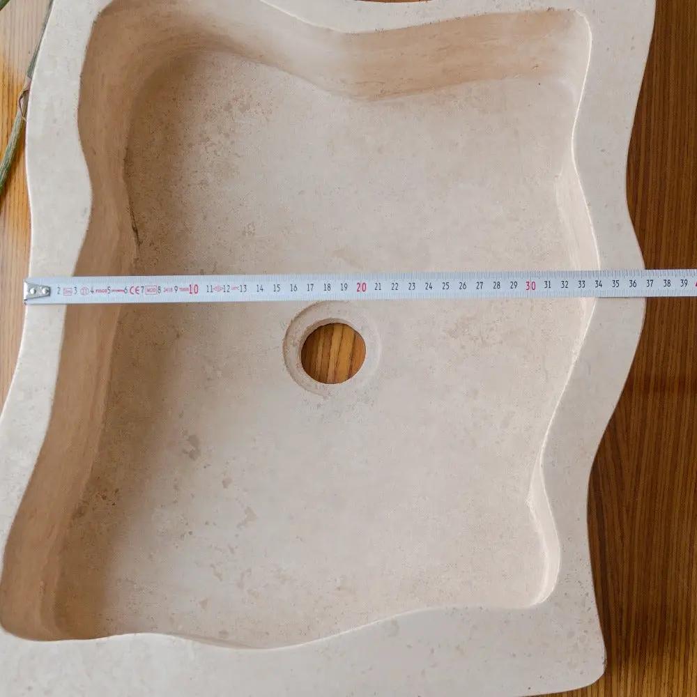 Natural Stone Beige Travertine Vessel Sink - Puzzle 16x27.5x6 by GobekDesign