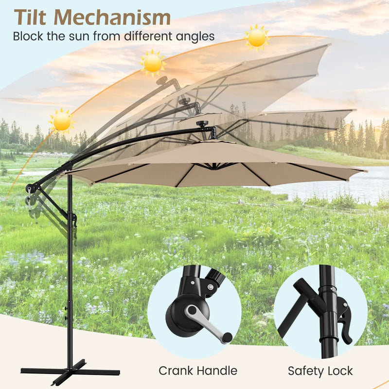 10 Feet Patio Offset Umbrella with 112 Solar-Powered LED Lights by DirectDeals