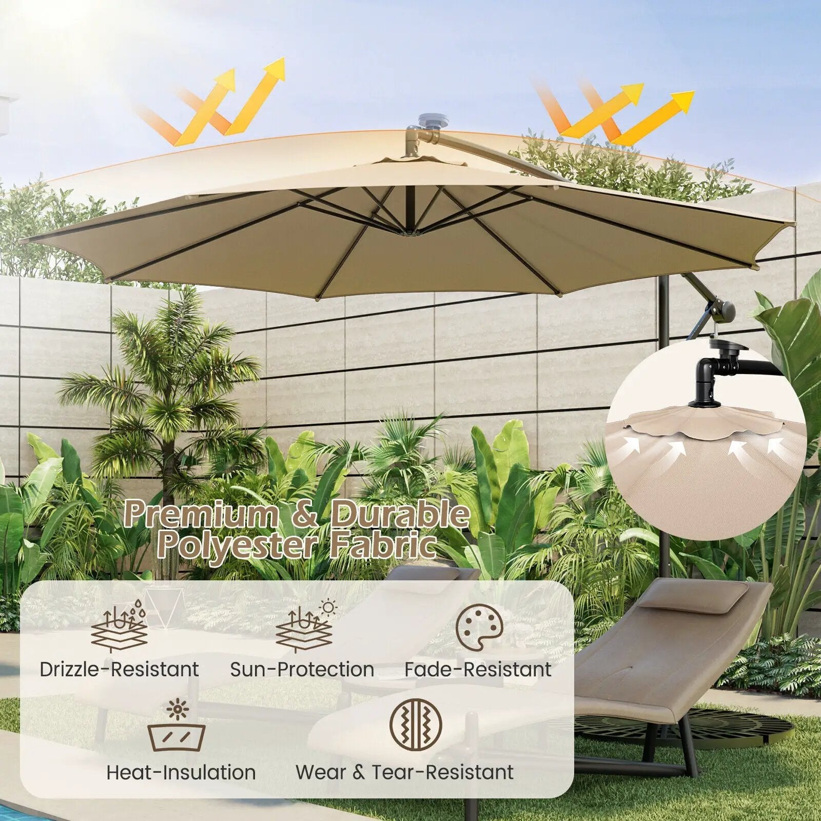 10 Feet Patio Offset Umbrella with 112 Solar-Powered LED Lights by DirectDeals