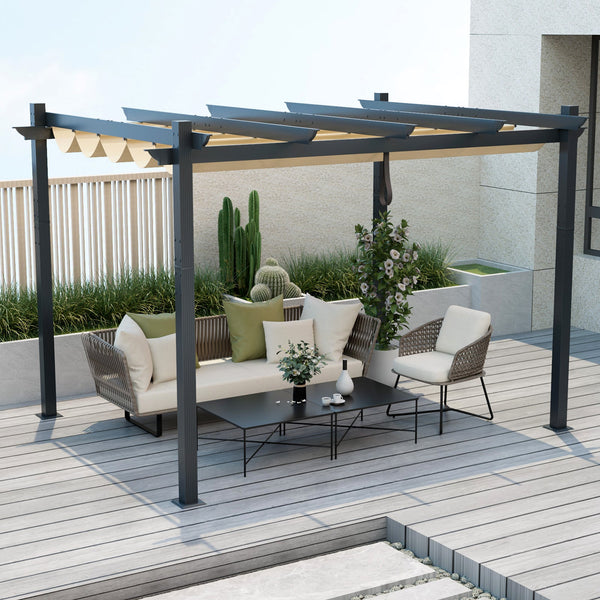 10 x 12 Feet Outdoor Aluminum Retractable Pergola Canopy Shelter Grape Trellis