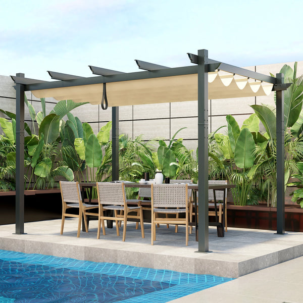 10 x 12 Feet Outdoor Aluminum Retractable Pergola Canopy Shelter Grape Trellis, photo 2 of 10