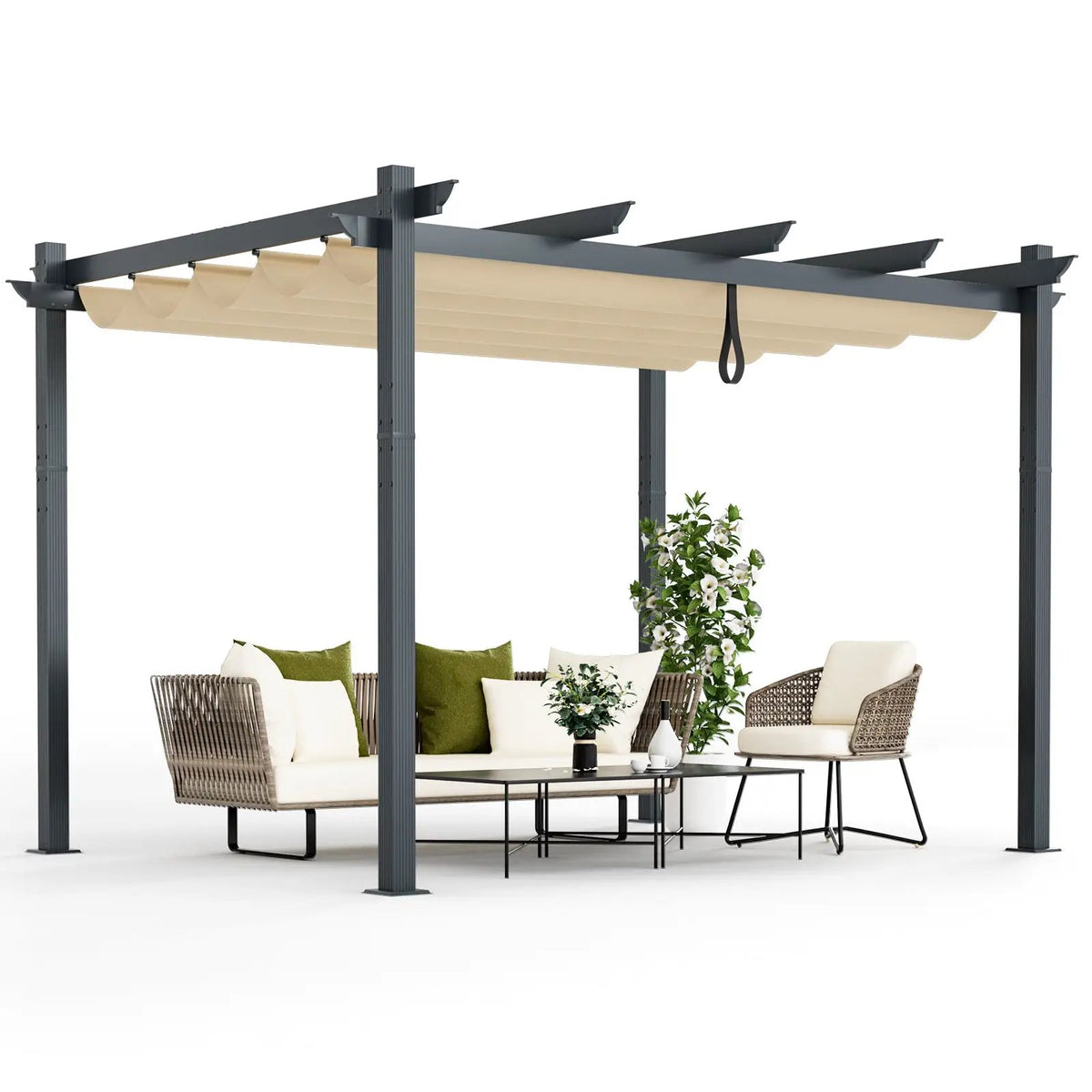 10 x 12 Feet Outdoor Aluminum Retractable Pergola Canopy Shelter Grape Trellis by DirectDeals