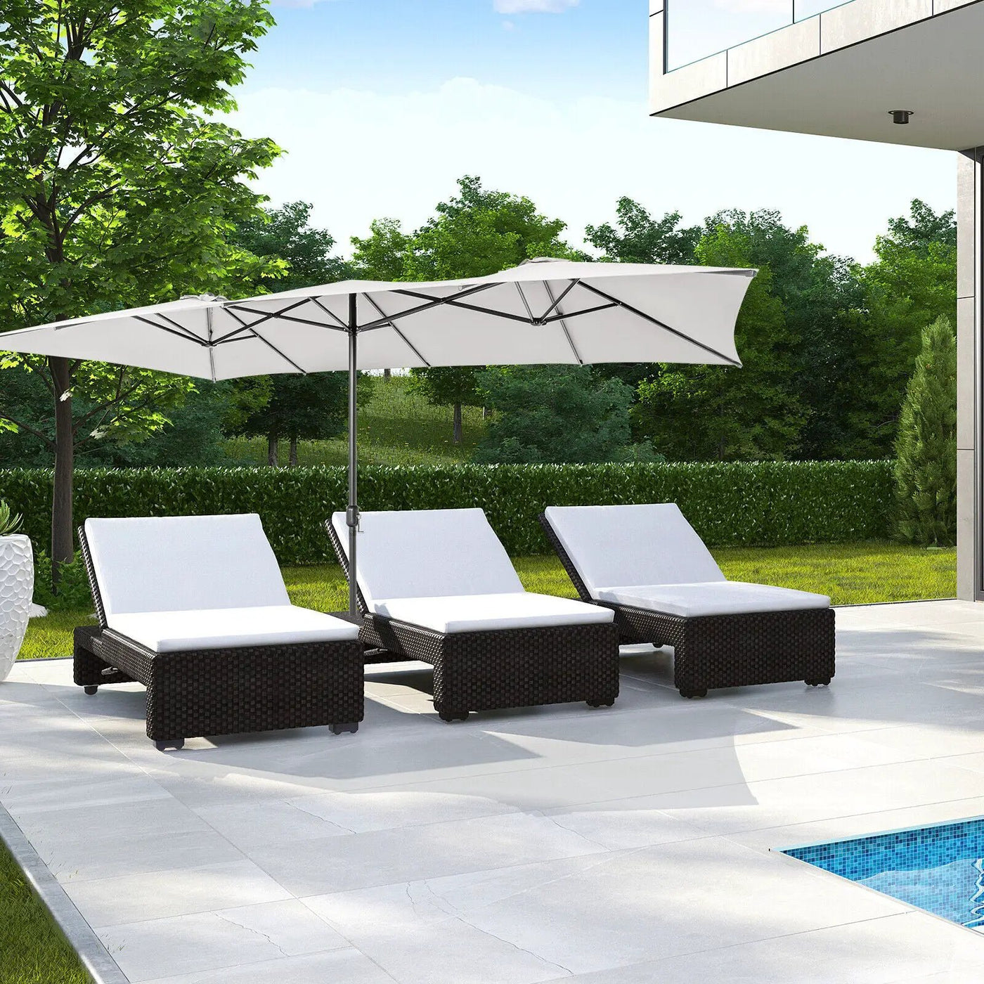 15 Feet Double-Sized Patio Umbrella with Crank Handle and Vented Tops by DirectDeals