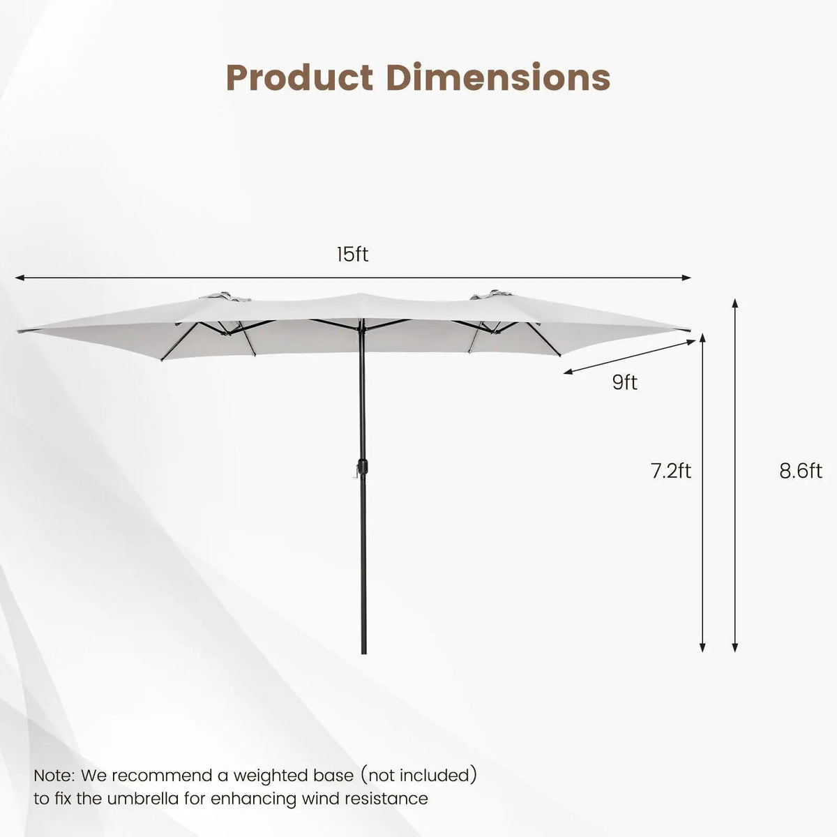 15 Feet Double-Sized Patio Umbrella with Crank Handle and Vented Tops by DirectDeals