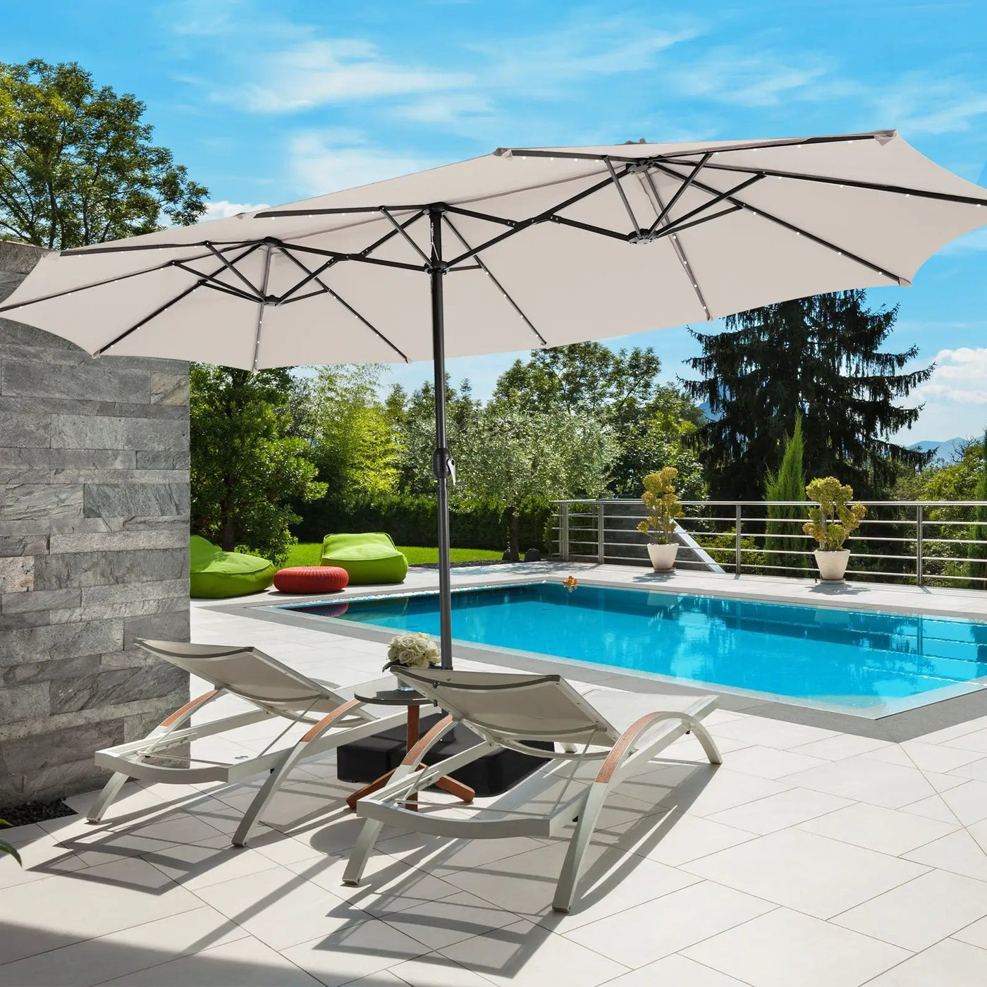 15 Feet Double-Sided Patio Umbrella with 48 LED Lights by DirectDeals