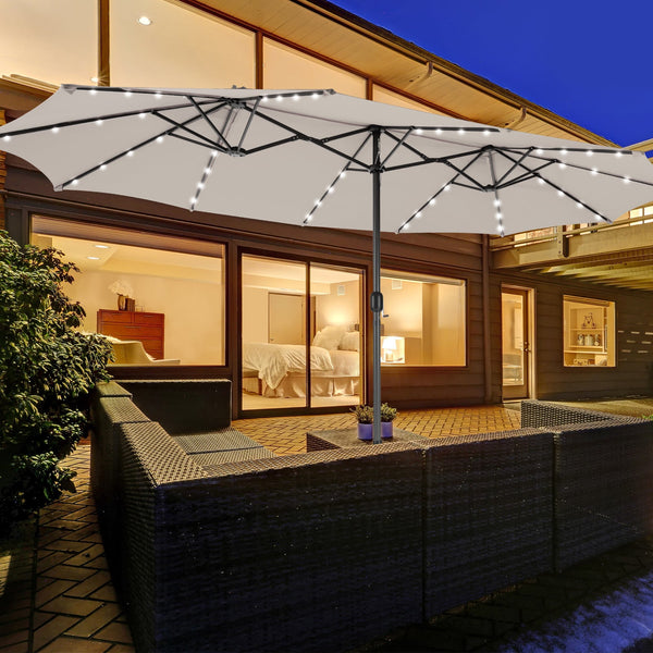 15 Feet Double-Sided Patio Umbrella with 48 LED Lights, photo 2 of 14