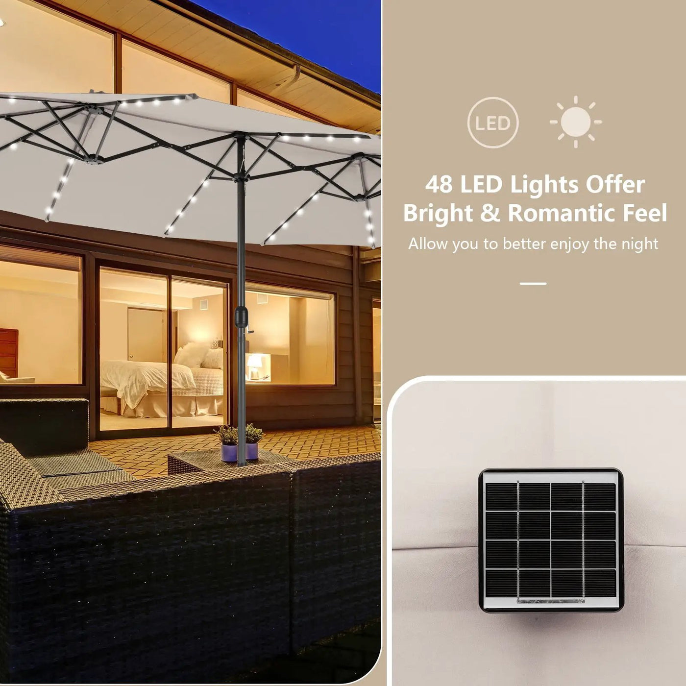 15 Feet Double-Sided Patio Umbrella with 48 LED Lights by DirectDeals