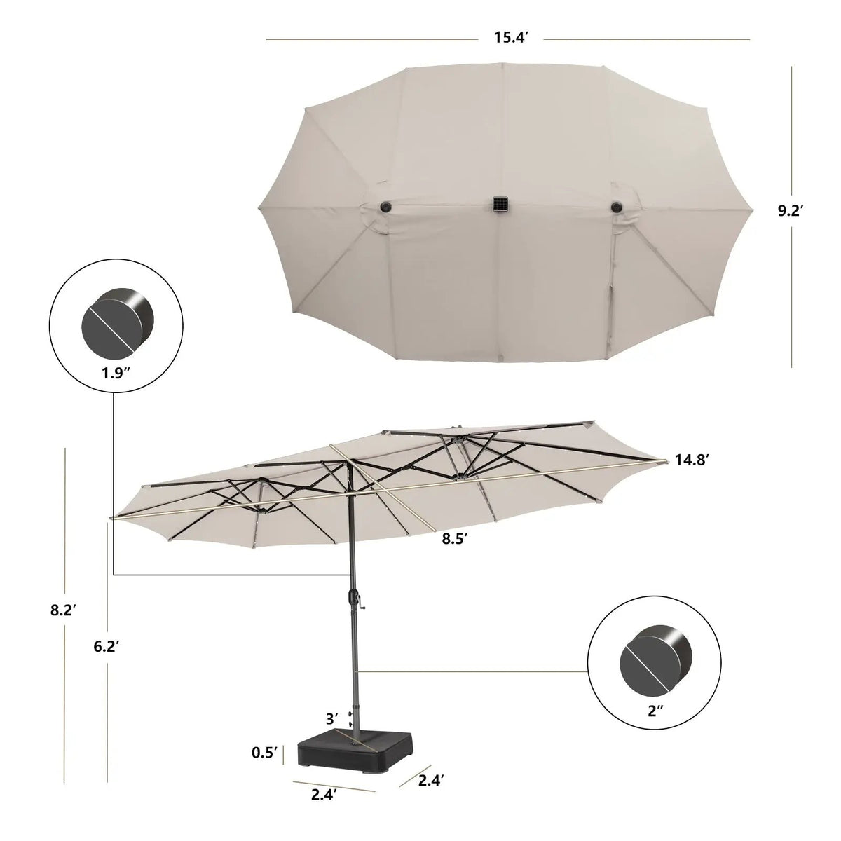 15 Feet Double-Sided Patio Umbrella with 48 LED Lights by DirectDeals