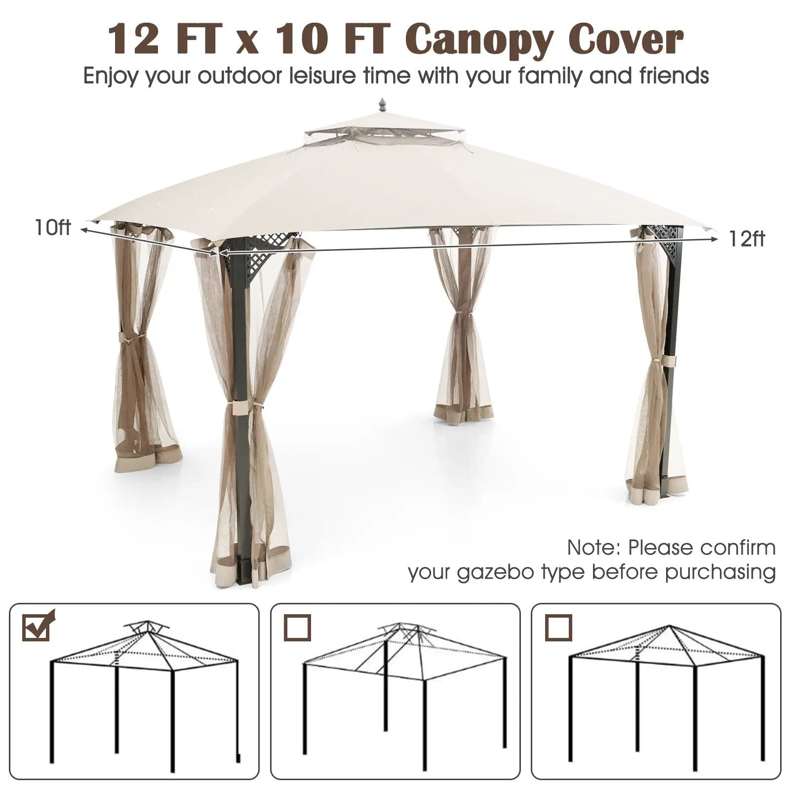 10 x 12 Feet Gazebo Replacement Top with Air Vent and Drainage Holes by DirectDeals