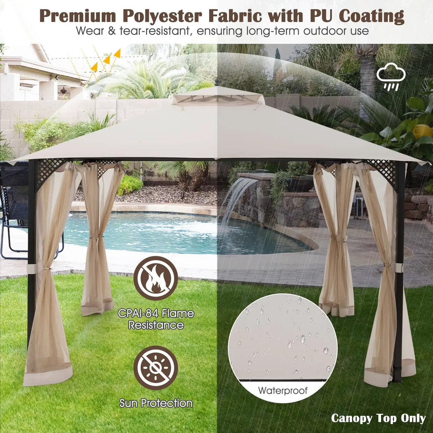 10 x 12 Feet Gazebo Replacement Top with Air Vent and Drainage Holes by DirectDeals