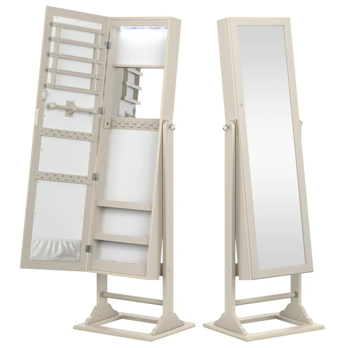 Freestanding Lockable Jewelry Armoire with Full-Length Mirror and 6 LED Lights by DirectDeals