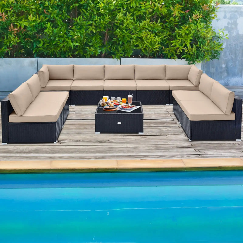 10 Piece Outdoor Wicker Conversation Set with Seat and Back Cushions by DirectDeals
