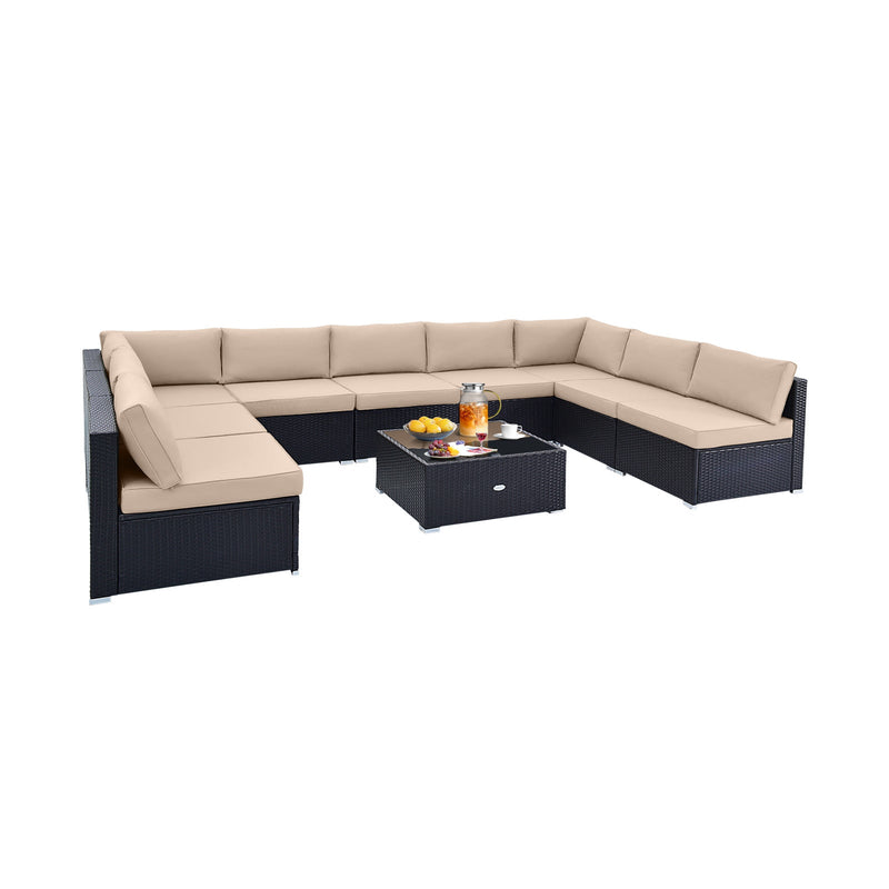 10 Piece Outdoor Wicker Conversation Set with Seat and Back Cushions by DirectDeals
